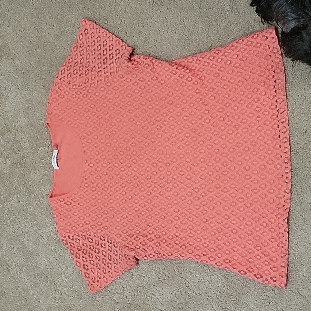 Coral Lace Calvin Klein Short Sleeve Shirt Large